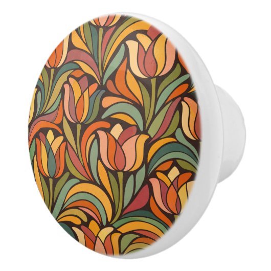 Retro Abstract Tulip Floral Pattern Keramische Knop (Rechts)