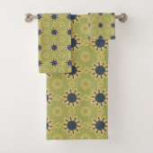 Retro Abstract zwart-gele bloemen Bad Handdoek (Insitu)