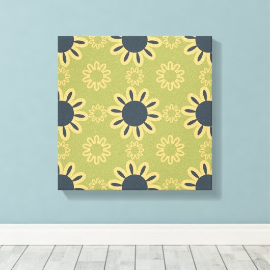 Retro Abstract zwart-gele bloemen Canvas Afdruk (Insitu (Houten vloer))