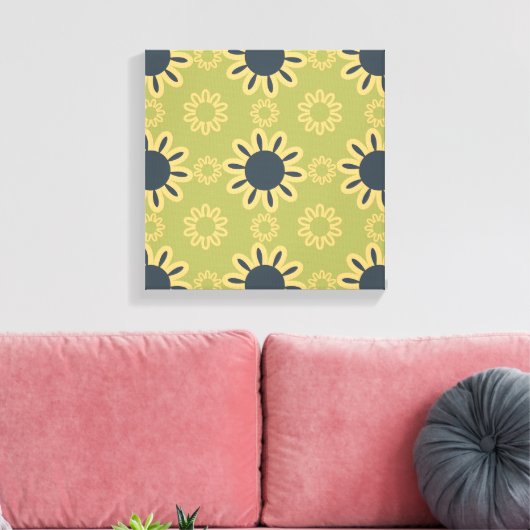 Retro Abstract zwart-gele bloemen Canvas Afdruk (Insitu (Woonkamer))