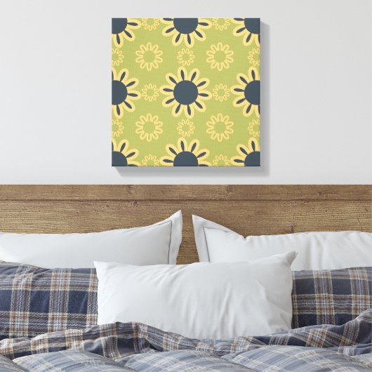 Retro Abstract zwart-gele bloemen Canvas Afdruk (Insitu (Slaapkamer))
