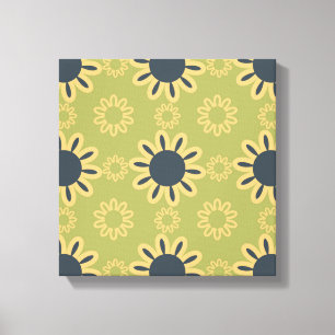 Retro Abstract zwart-gele bloemen Canvas Afdruk