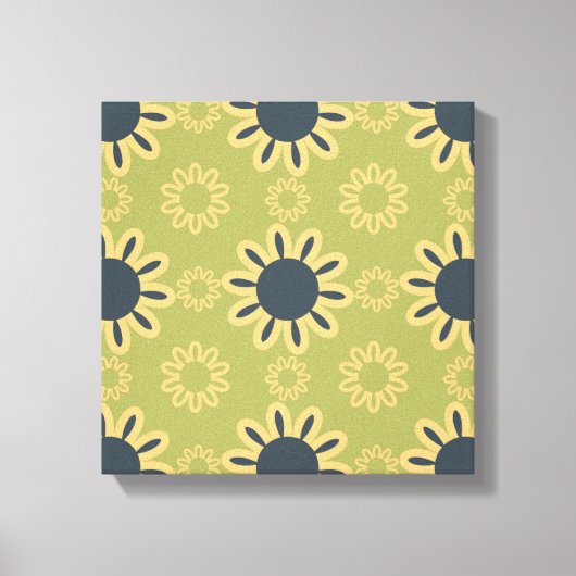 Retro Abstract zwart-gele bloemen Canvas Afdruk (Voorkant)