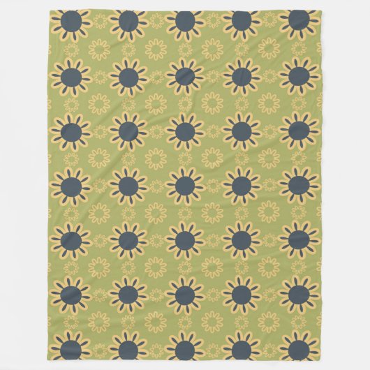 Retro Abstract zwart-gele bloemen Fleece Deken (Voorkant)