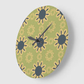 Retro Abstract zwart-gele bloemen Grote Klok (Hoek)