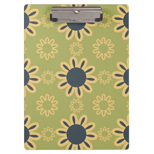 Retro Abstract zwart-gele bloemen Klembord (Voorkant)