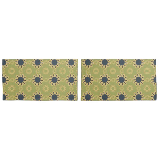 Retro Abstract zwart-gele bloemen Kussensloop (Voorkant-Set)