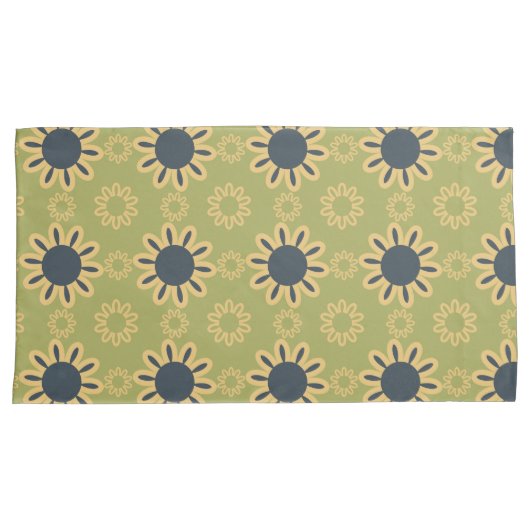 Retro Abstract zwart-gele bloemen Kussensloop (Voorkant-Rechts)