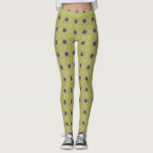 Retro Abstract zwart-gele bloemen Leggings (Voorkant)