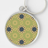 Retro Abstract zwart-gele bloemen Sleutelhanger (Voorkant)