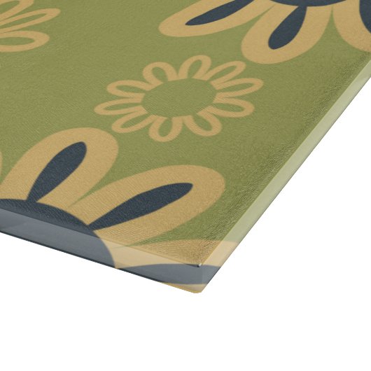 Retro Abstract zwart-gele bloemen Snijplank (Hoek)