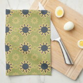 Retro Abstract zwart-gele bloemen Theedoek (Quarter Fold)