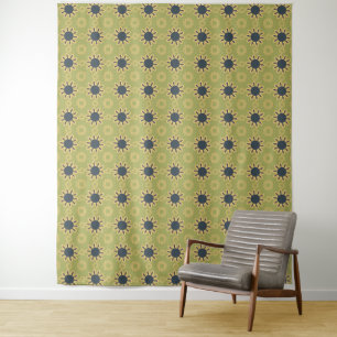 Retro Abstract zwart-gele bloemen Wandkleed