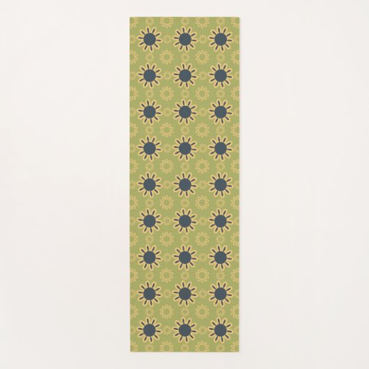 Retro Abstract zwart-gele bloemen Yogamat (Voorkant)