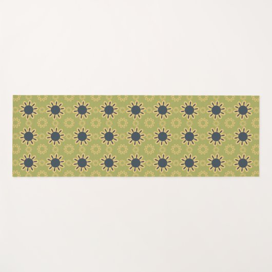 Retro Abstract zwart-gele bloemen Yogamat (Voorkant (horizontaal))