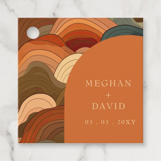 Retro Abstracte aardachtige terracotta Oranje brui Bedankjes Labels (Voorkant)