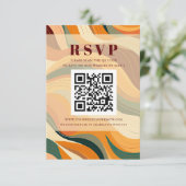 Retro Abstracte Aardse Terracotta Oranje QR CODE RSVP Kaartje (Staand voorkant)
