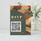 Retro Abstracte Aardse Terracotta Oranje QR CODE RSVP Kaartje (Staand voorkant)