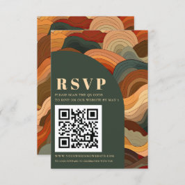 Retro Abstracte Aardse Terracotta Oranje QR CODE RSVP Kaartje