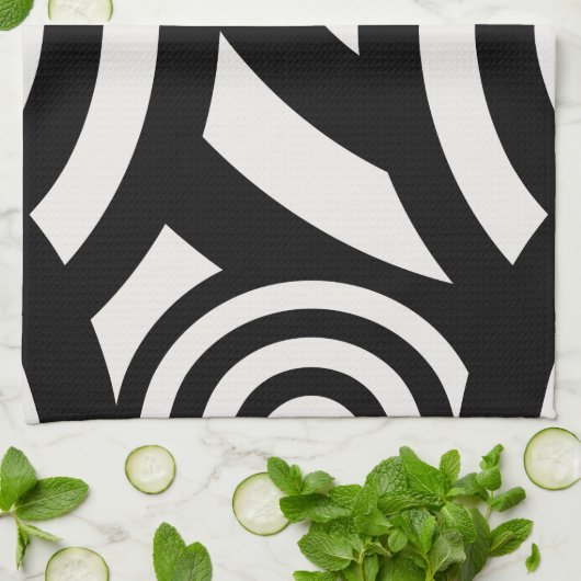Retro  Abstracte Arches Lines Black White Theedoek (Gevouwen)