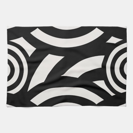 Retro Abstracte Arches Lines Black White Theedoek (Horizontaal)