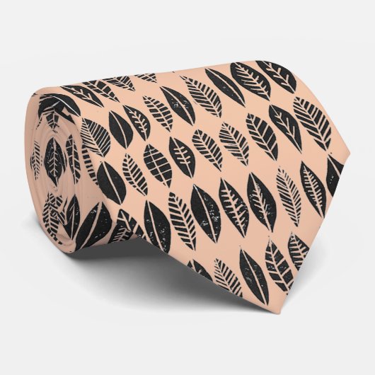 Retro Abstracte bladeren op roze achtergrond Stropdas (Opgerold)