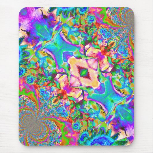 Retro abstracte blauwe bloem bloemen zonnebloem ve muismat (Voorkant)