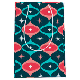 Retro Abstracte Blauwgroen en Koraal Gift Bag Medium Cadeauzakje