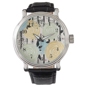 Retro, abstracte bloemen horloge