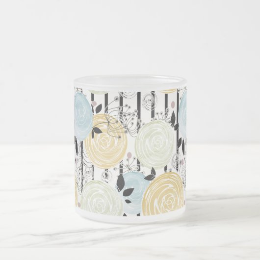 Retro, abstracte bloemen matglas koffiemok (Center)