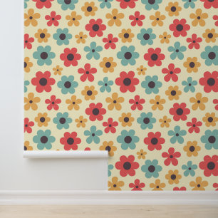 Retro Abstracte Bloemen Midden Eeuw Behang