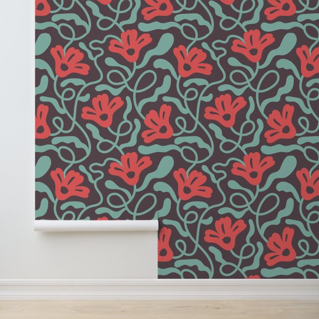 Retro Abstracte Bloemen Midden Eeuw Behang (Applicatie)