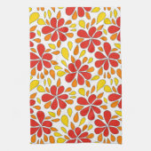 Retro Abstracte bloemen Rode Sinaasappel Geel 1970 Theedoek (Verticaal)