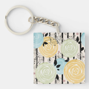 Retro, abstracte bloemen sleutelhanger