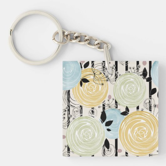 Retro, abstracte bloemen sleutelhanger (Voorkant)
