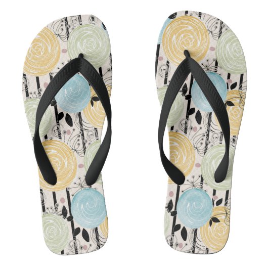 Retro, abstracte bloemen teenslippers (Voetbed)