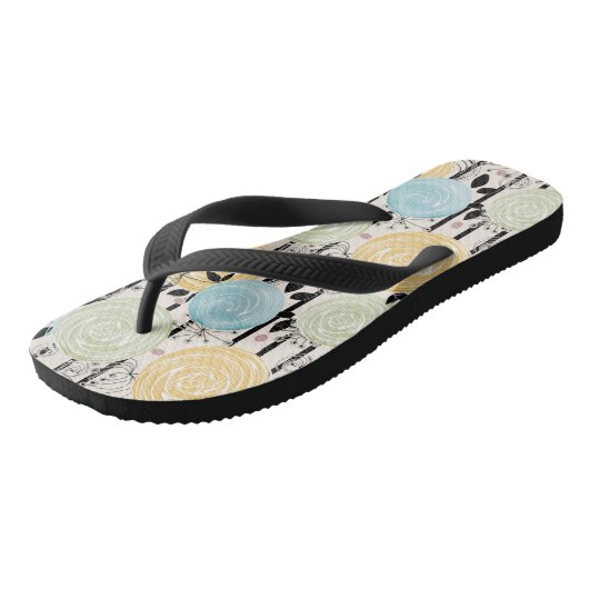 Retro, abstracte bloemen teenslippers (Schuin)