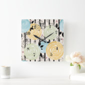 Retro, abstracte bloemen vierkante klok (Huis)