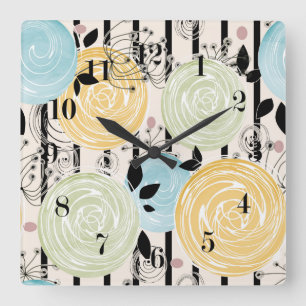 Retro, abstracte bloemen vierkante klok