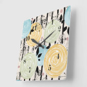 Retro, abstracte bloemen vierkante klok (Hoek)