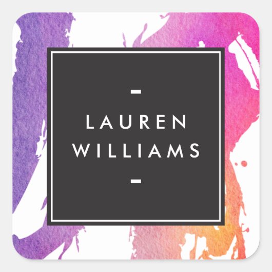 Retro Abstracte Bright Waterverf penseelstreken Vierkante Sticker (Voorkant)
