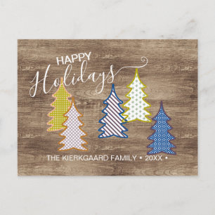 Retro Abstracte de bomen van Pasen op patroon Wood Briefkaart