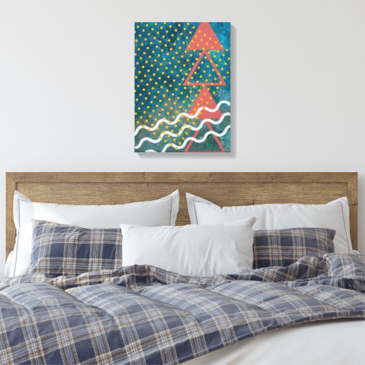 Retro Abstracte driehoek van vier en Stippen Canvas Afdruk (Insitu (Slaapkamer))