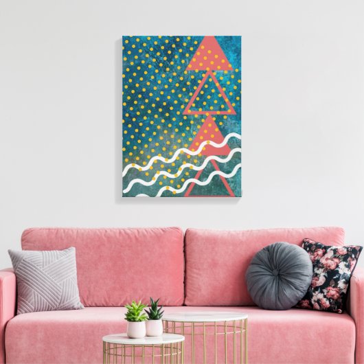 Retro Abstracte driehoek van vier en Stippen Canvas Afdruk (Insitu (Woonkamer))