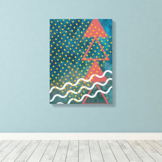 Retro Abstracte driehoek van vier en Stippen Canvas Afdruk (Insitu (Houten vloer))