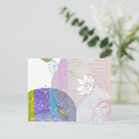 Retro Abstracte Floral Collage Briefkaart (Staand voorkant)