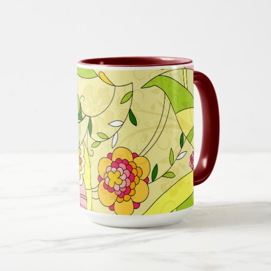 Retro Abstracte Floral Collage Mok (Voorkant rechts)