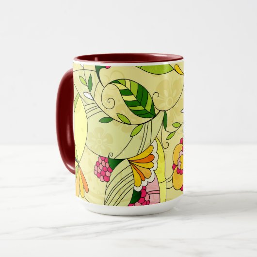 Retro Abstracte Floral Collage Mok (Voorkant links)