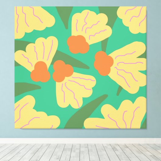 Retro Abstracte Florals Canvas Afdruk (Insitu (Houten vloer))