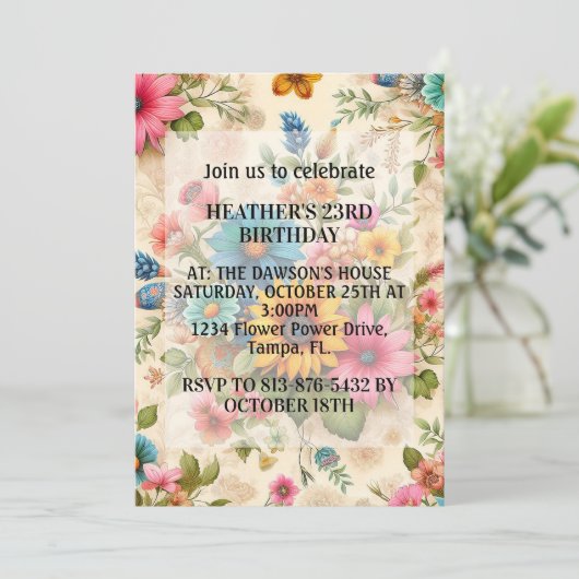 Retro Abstracte Flower Art verjaardagsfeestje Kaart (Staand voorkant)